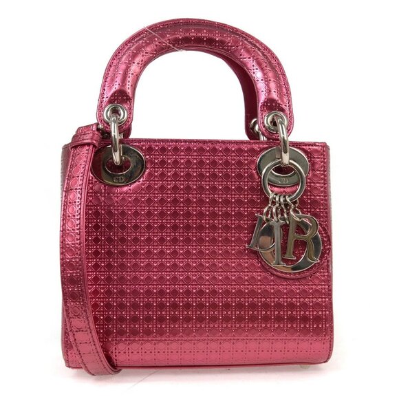 Christian Dior Metallic Pink Lady Dior Cannage 2way Handbag 15-BO-0136 NQ00862 - Picture 1 of 7